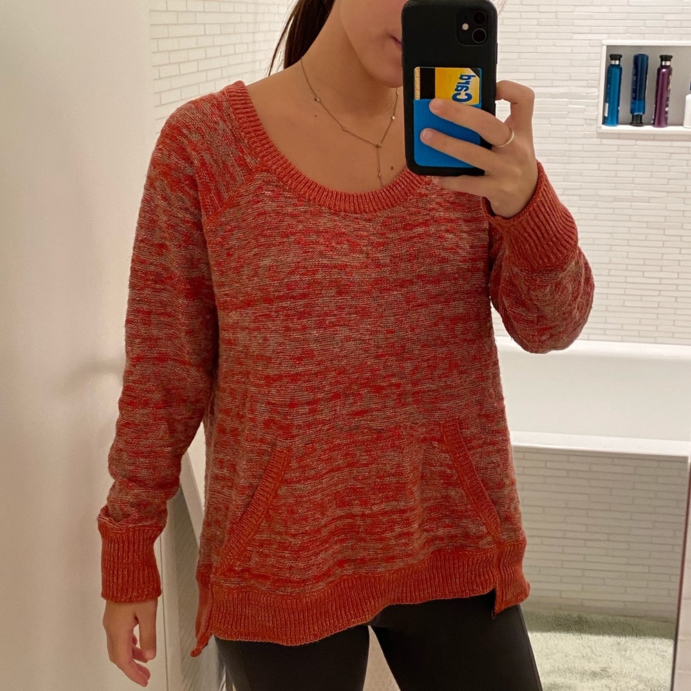 Free People Orange Sweater with Front Pocket
